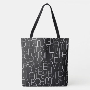 Bolso De Tela Letra alfabeta negra Tote de moda