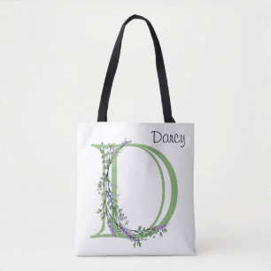 Bolso De Tela Letra alfabética D acuarela Lavender Eucalyptus