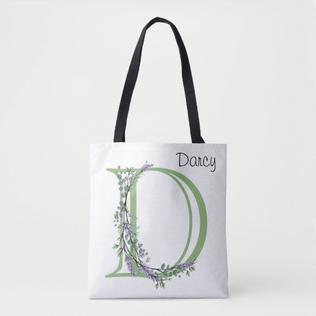 Bolso De Tela Letra alfabética D acuarela Lavender Eucalyptus (Anverso)