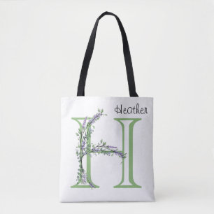 Bolso De Tela Letra alfabética H acuarela Lavender Eucalyptus