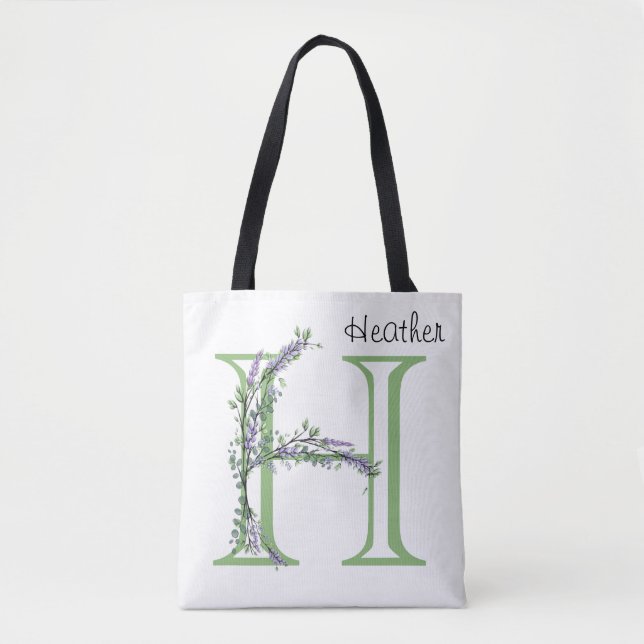 Bolso De Tela Letra alfabética H acuarela Lavender Eucalyptus (Anverso)