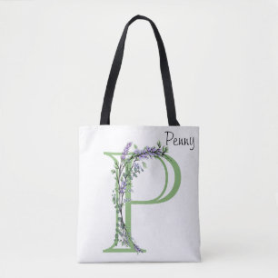 Bolso De Tela Letra alfabética P Lavender Eucalyptus monograma