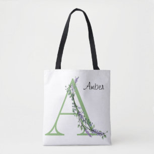 Bolso De Tela Letra alfabeto A Lavanda Eucalipto acuarela