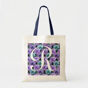 Bolso De Tela Letra azul R de ToteBag de los rosas del monograma