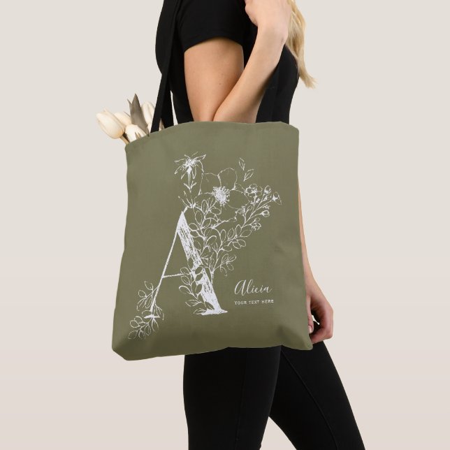 Bolso De Tela Letra botánica floral monogénica  (Detalle)