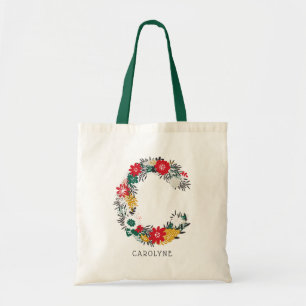 Bolso De Tela Letra C   Letra floral sinusal monograma I