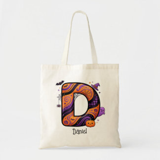 Bolso De Tela Letra D de monograma personalizada de Halloween Fa