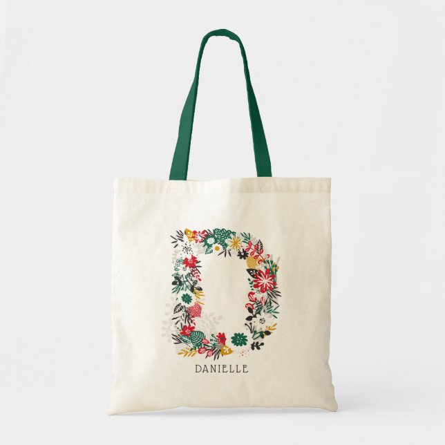 Bolso De Tela Letra D | Letra floral sinusal monograma I (Frente)