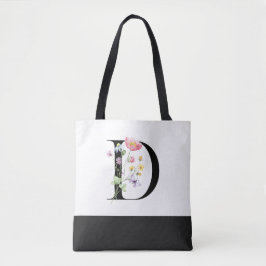 Bolso De Tela Letra D monograma de flor salvaje personalizada