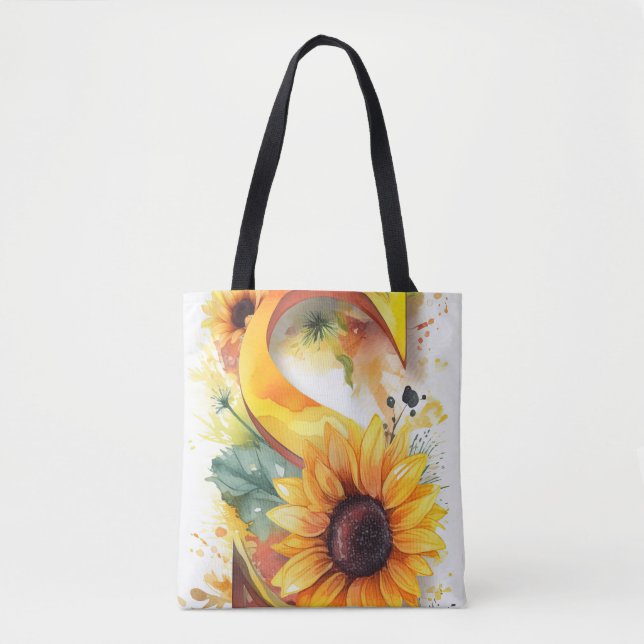 Bolso De Tela Letra de acuarela girasol personalizada S (Anverso)