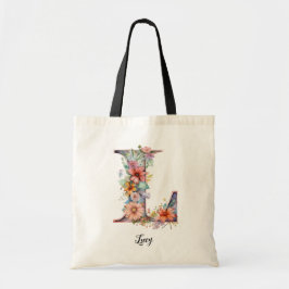 Bolso De Tela Letra de moda L | Monograma de la letra floral cap