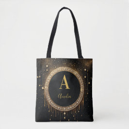 Bolso De Tela Letra de Monograma con Brillo Negro con Nombre Per