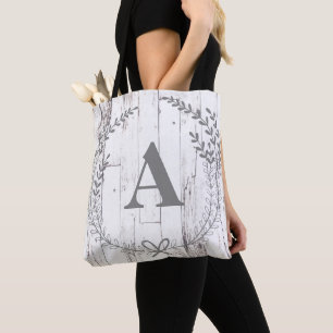 Bolso De Tela Letra de Monograma de Granja Rústica de Madera Bla