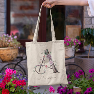 Bolso De Tela Letra de monograma floral personalizado A regalo p