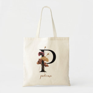 Bolso De Tela Letra de monograma personalizada moderna floral "P