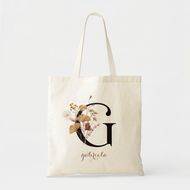 Bolso De Tela Letra de monograma personalizado moderno floral "G (Frente)