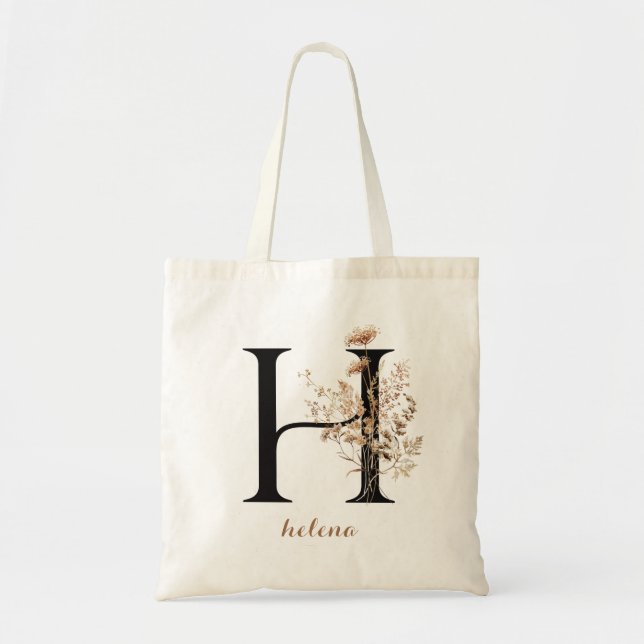 Bolso De Tela Letra De Monograma Personalizado Moderno Floral "H (Frente)