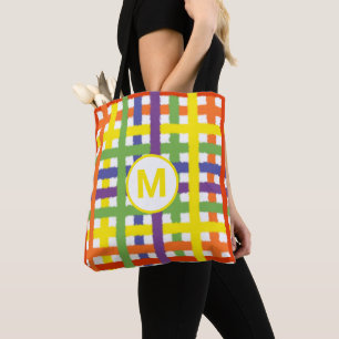 Bolso De Tela Letra de monograma verano diversión de playa plaid