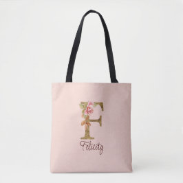 Bolso De Tela Letra de nombre personalizada F Relieve metalizado