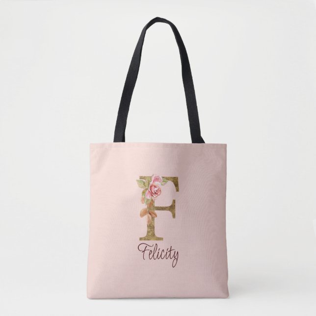 Bolso De Tela Letra de nombre personalizada F Relieve metalizado (Anverso)