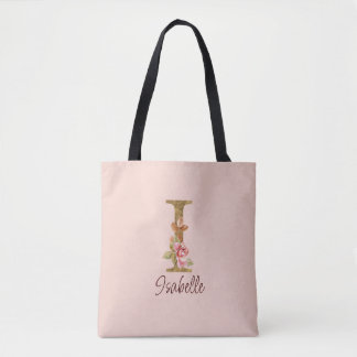 Bolso De Tela Letra de nombre personalizado I Rosas rosadas con