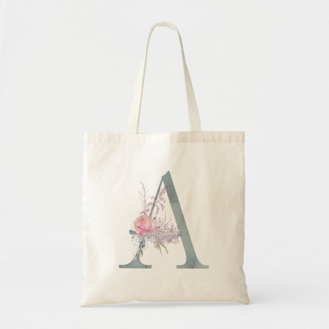 Bolso De Tela Letra del monograma una acuarela floral (Frente)