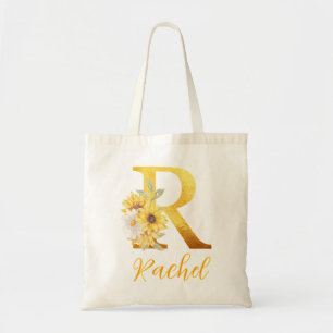 Bolso De Tela Letra dorada floral R Monograma Favor de matrimoni