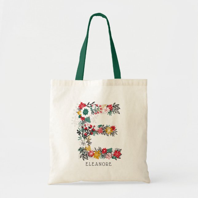 Bolso De Tela Letra E | Letra floral sinusal monograma I (Frente)