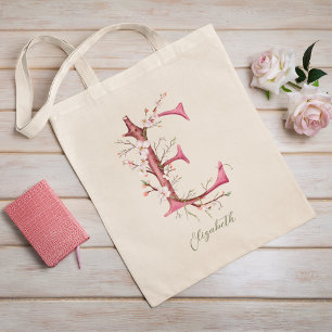 Bolso De Tela Letra 'E' Monograma Nombre personalizado de flor d
