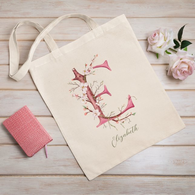 Bolso De Tela Letra 'E' Monograma Nombre personalizado de flor d (Subido por el creador)