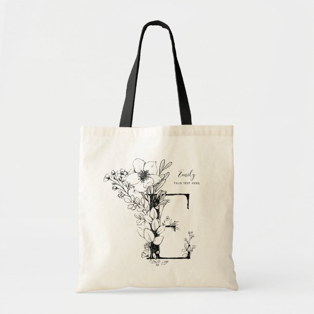 Bolso De Tela Letra E Organic Farmhouse Rustic Monogrammed (Frente)