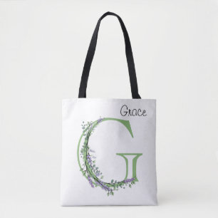 Bolso De Tela Letra elegante del alfabeto G Lavender Eucalyptus