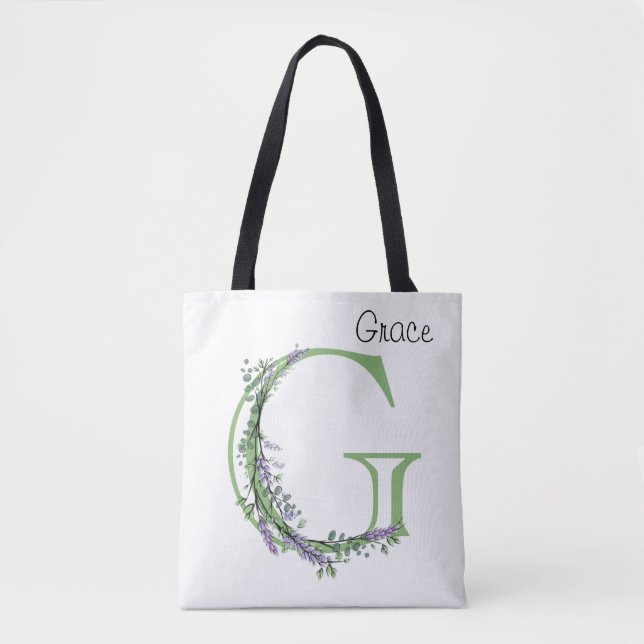 Bolso De Tela Letra elegante del alfabeto G Lavender Eucalyptus (Anverso)