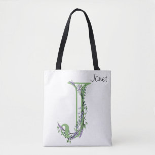 Bolso De Tela Letra elegante del alfabeto J Lavender Eucalyptus