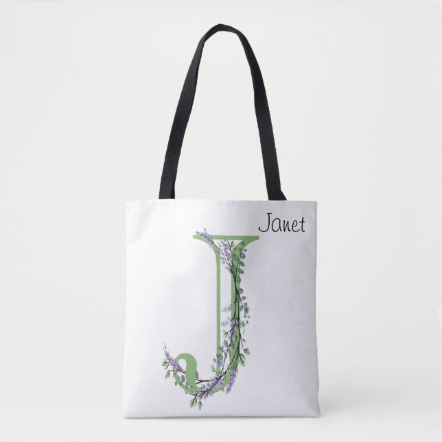 Bolso De Tela Letra elegante del alfabeto J Lavender Eucalyptus (Anverso)