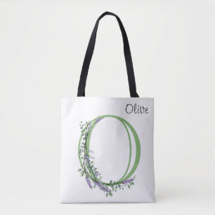 Bolso De Tela Letra elegante del alfabeto O Lavender Eucalyptus