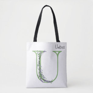Bolso De Tela Letra elegante del alfabeto U Lavender Eucalyptus