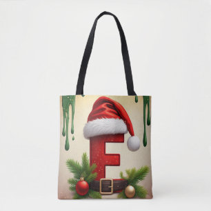 Bolso De Tela Letra F de monograma de Santa con acento de Navida
