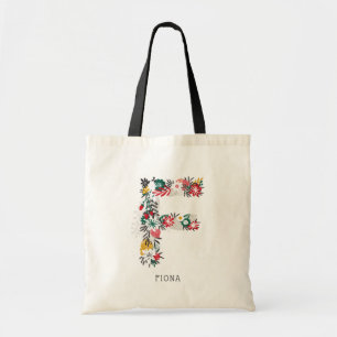 Bolso De Tela Letra F   Letra floral sinusal monograma I