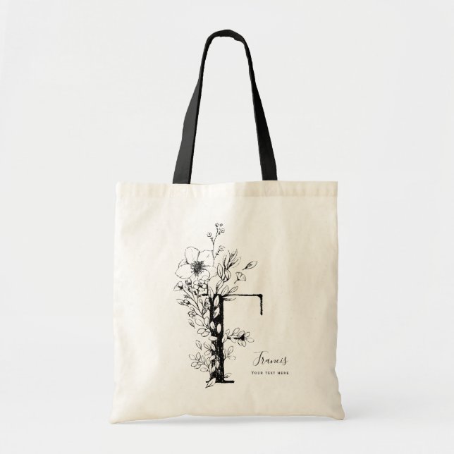 Bolso De Tela Letra F Organic Farmhouse Rustic Monogrammed (Frente)