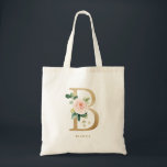 Bolso De Tela Letra falsa Relieve metalizado dorado floral B mon<br><div class="desc">Bolsa de tetas floridas y elegantes con ilustraciones acuarelas de flores,  vegetación y un monograma falso de Relieve metalizado. Personalice agregando un nombre o una frase corta. Esta bolsa monogramo de lienzo floral será perfecta como regalo personalizado.</div>