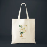 Bolso De Tela Letra falsa Relieve metalizado dorado floral F mon<br><div class="desc">Bolsa de teta floral femenina y elegante con ilustraciones acuarelas de flores blancas,  vegetación y letra falsa de Relieve metalizado F monograma. Personalice agregando un nombre o una frase corta. Esta bolsa de lienzo floral monograma F será perfecta como regalo personalizado.</div>
