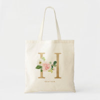 Letra falsa Relieve metalizado dorado floral H mon
