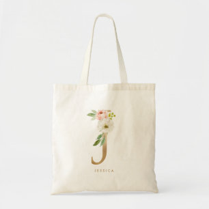 Bolso De Tela Letra falsa Relieve metalizado dorado floral J Mon