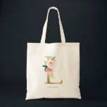 Bolso De Tela Letra falsa Relieve metalizado dorado floral L Mon<br><div class="desc">Bolsa de teta floral femenina y elegante con ilustraciones acuarelas de flores,  vegetación y falso monograma de Relieve metalizado. Personalice agregando un nombre o una frase corta. Esta letra L monograma bolsa de lienzo floral será perfecta como regalo personalizado.</div>