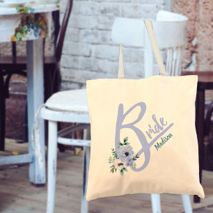 Bolso De Tela Letra floral azul turbio novia personalizada