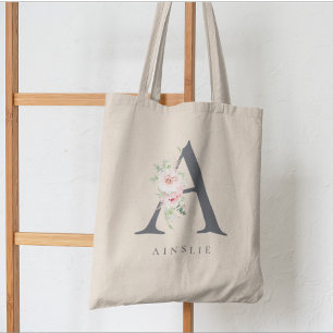 Bolso De Tela Letra floral botánica A silvestre Rubor monograma