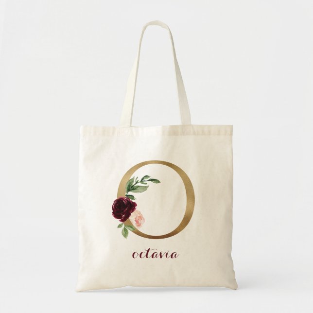Bolso De Tela Letra floral burgundy Rubor Gold Monograma "O" (Frente)