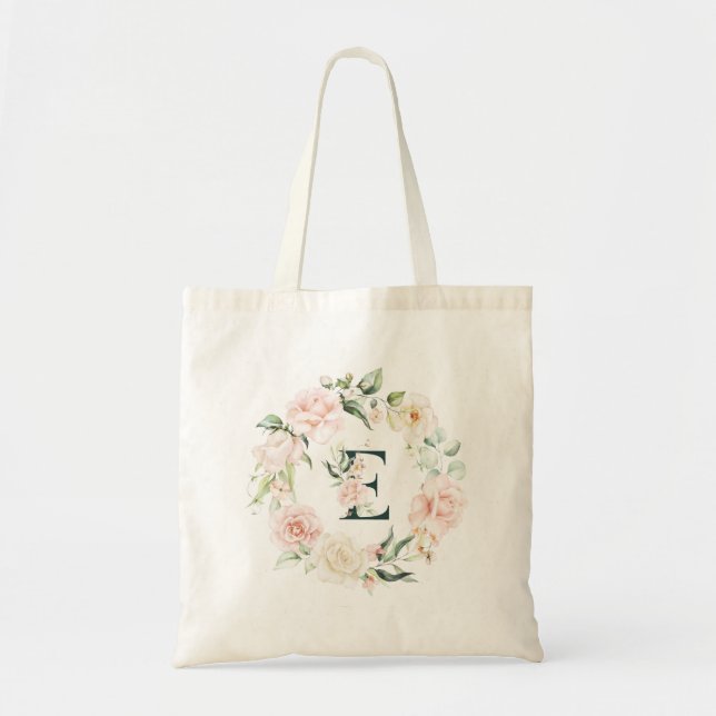 Bolso De Tela Letra floral inicial e marco floral (Frente)