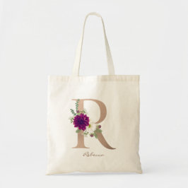 Bolso De Tela Letra floral moderna del alfabeto monograma R